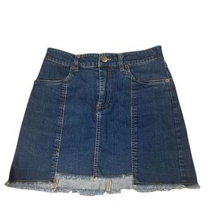Forever 21 Women's Blue Denim Mini Skirt S Raw Frayed Hem Casual